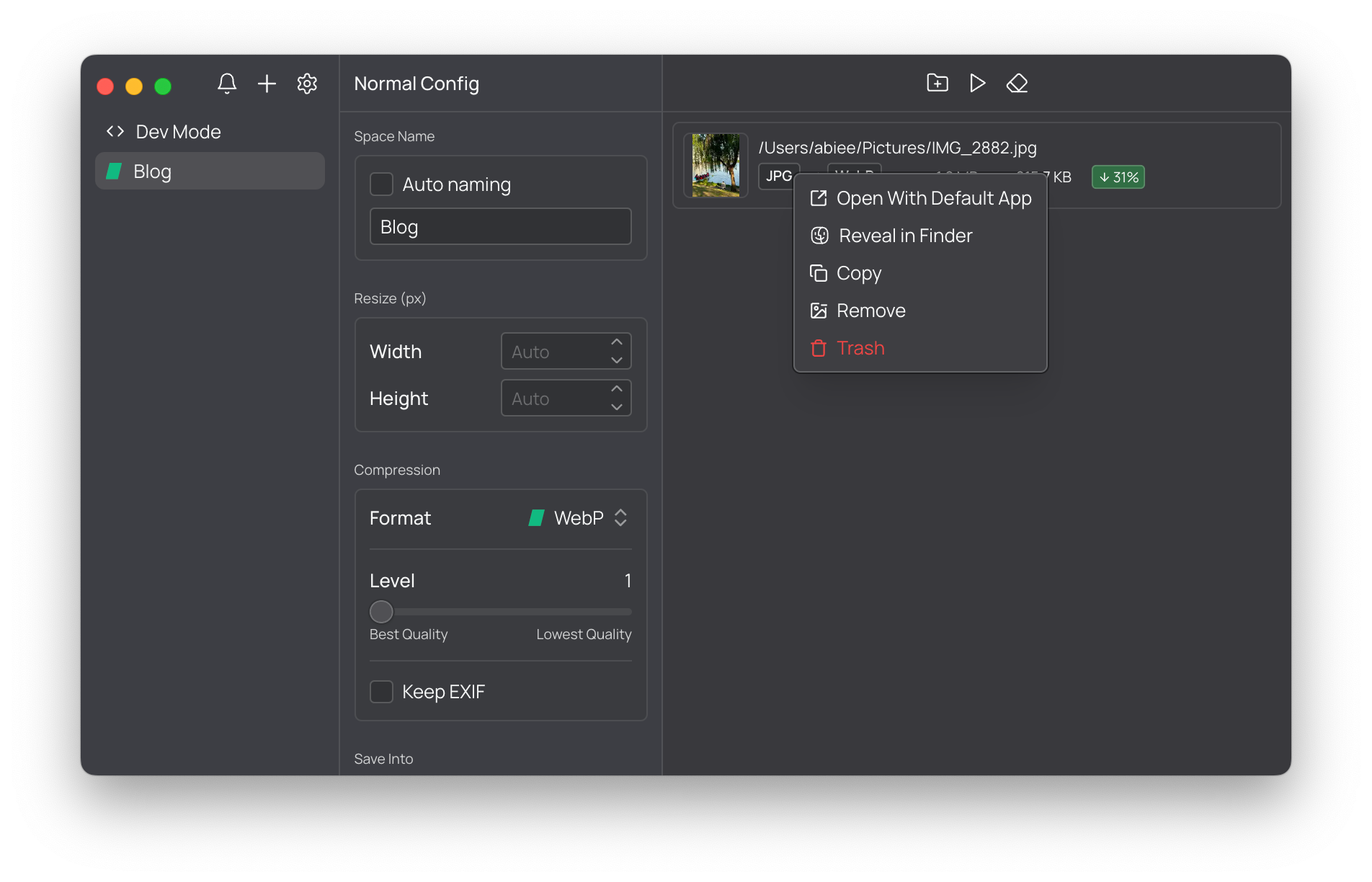 context menu