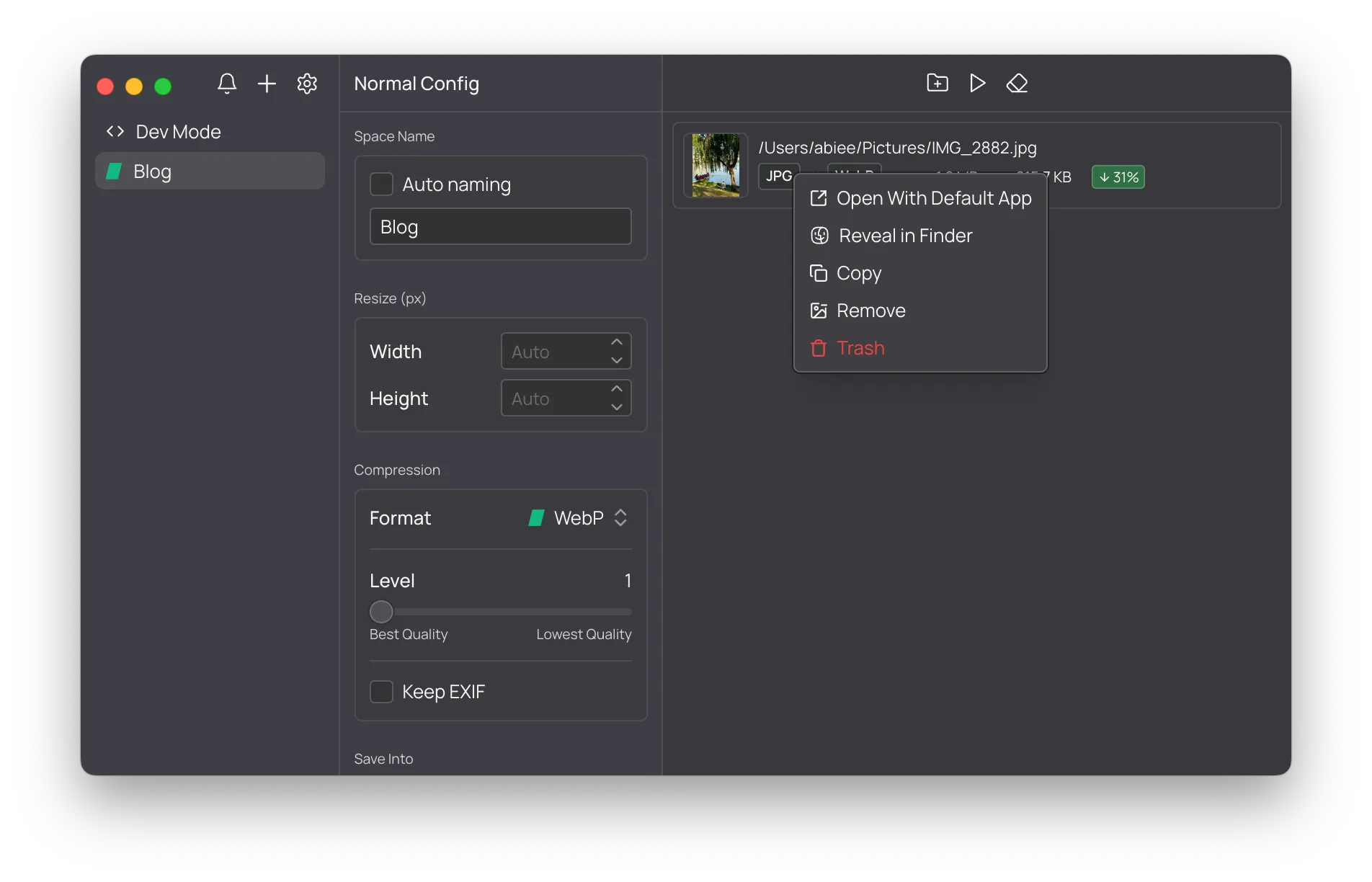 context menu